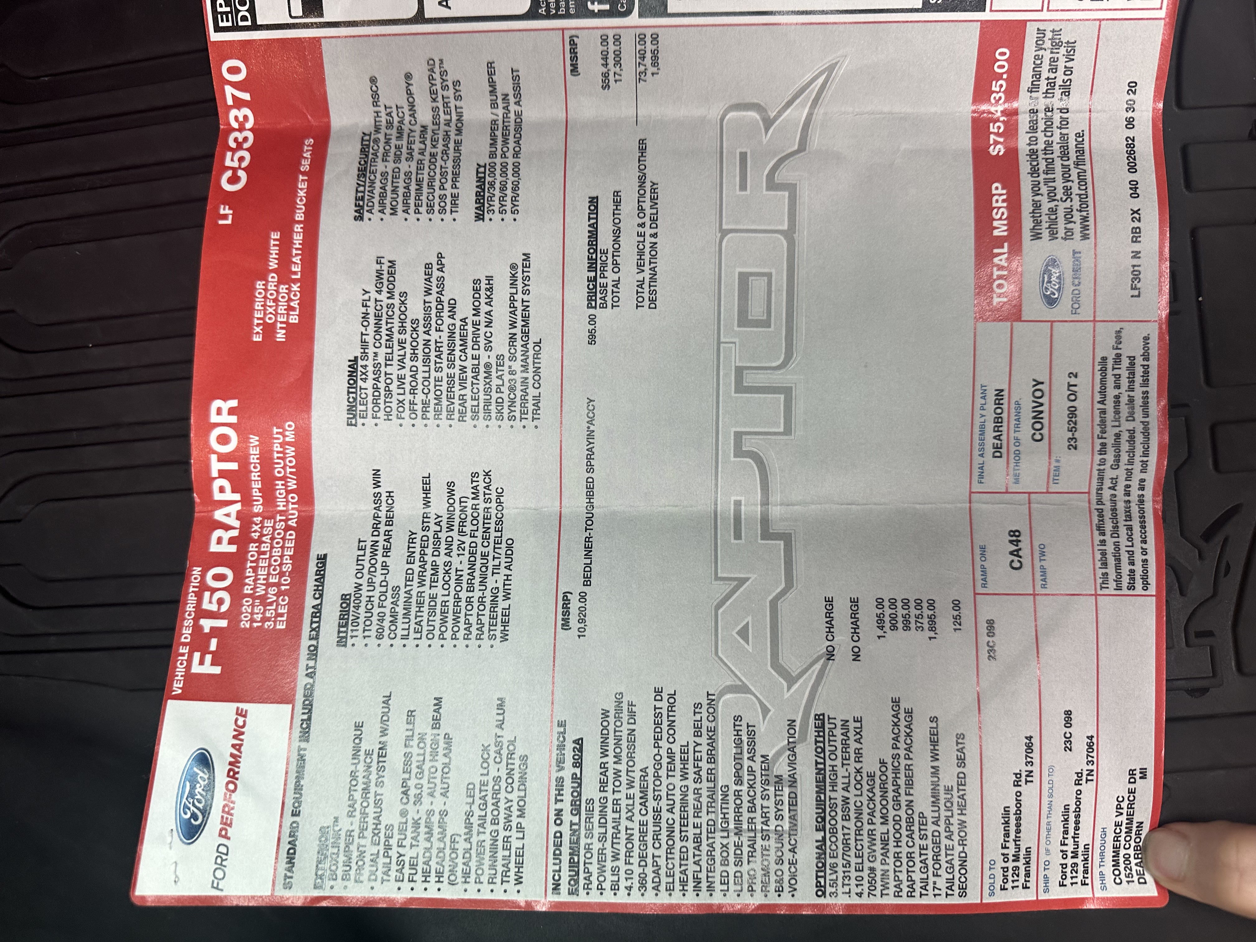 2020 Ford F150 Raptor