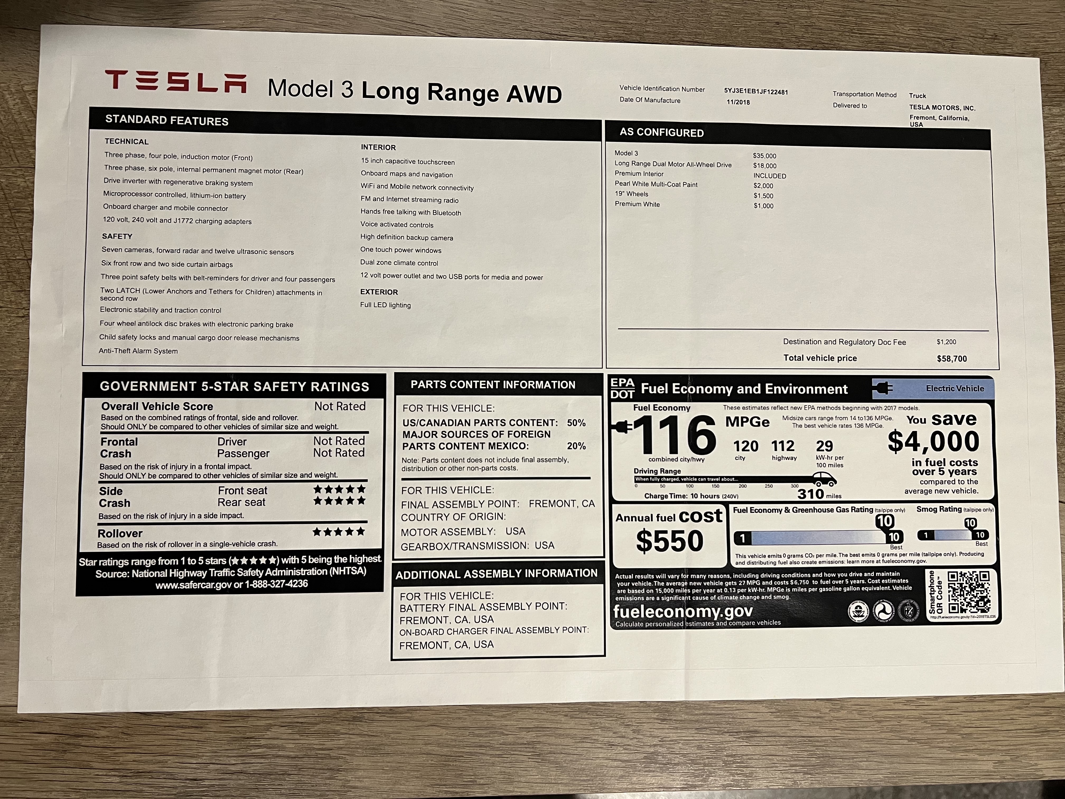2018 Tesla Model 3 Long Range