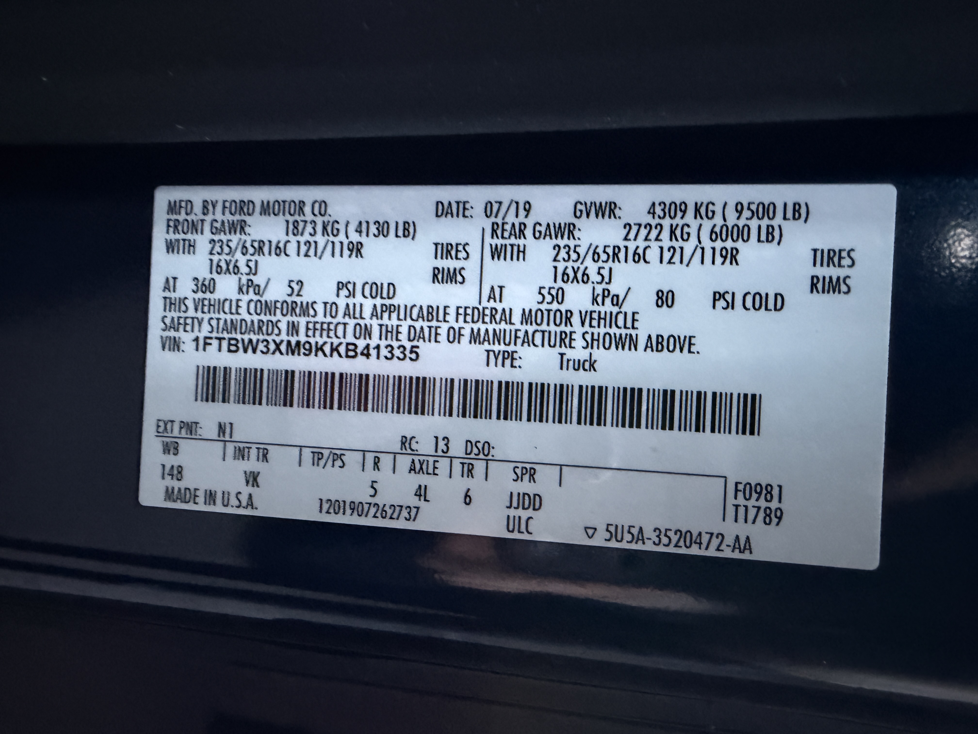 2019 Ford Transit 350 148" High Roof Extended