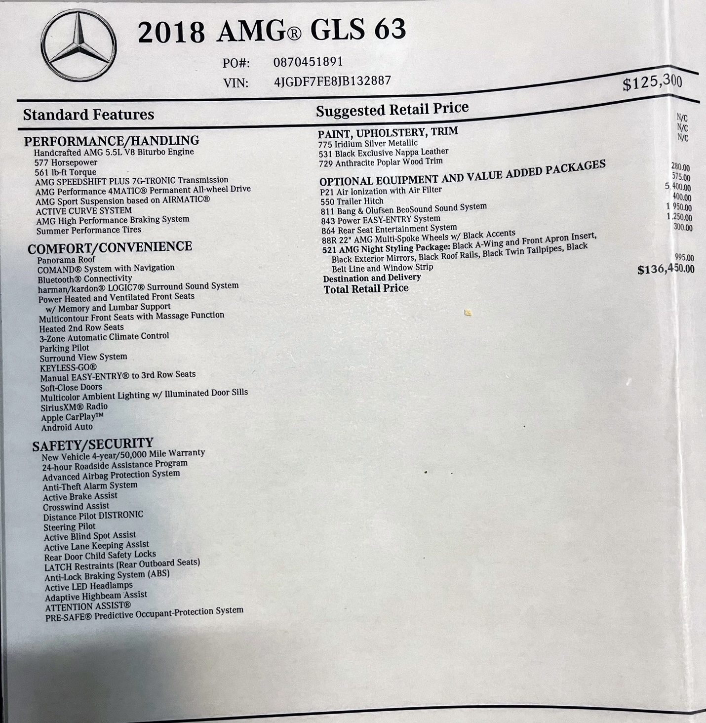 2018 Mercedes-Benz GLS 63 AMG 4MATIC