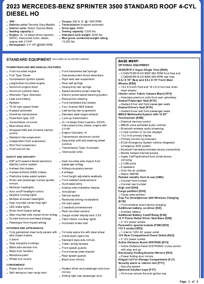 2023 Mercedes-Benz Sprinter 3500