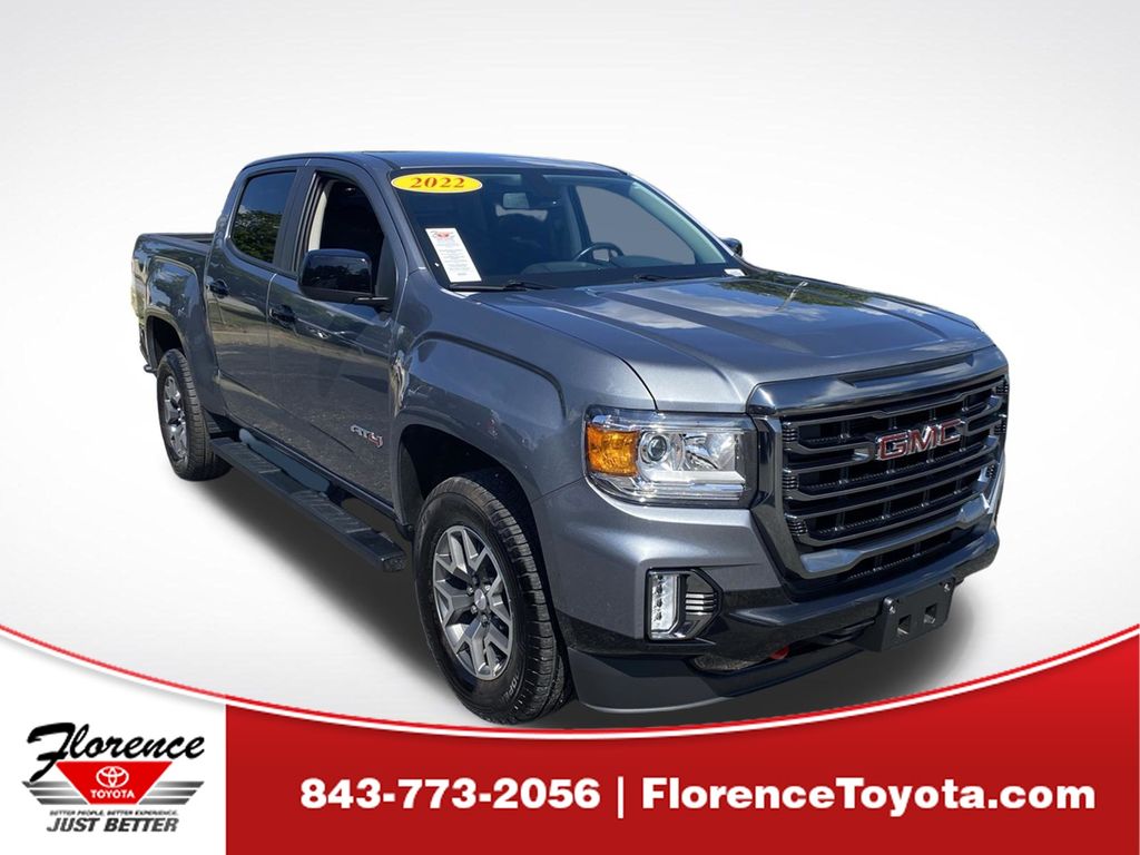 Gray (Steel Metallic) 2022 GMC Canyon AT4 Crew Cab 4WD with Leather Pickup Truck Four-Wheel Drive 8-Speed Automatic