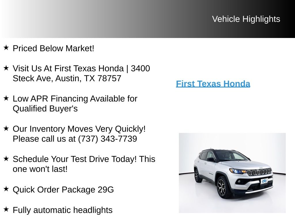 Used Car 2025 Jeep Compass  Limited For Sale Under $25,000 In Austin, Texas