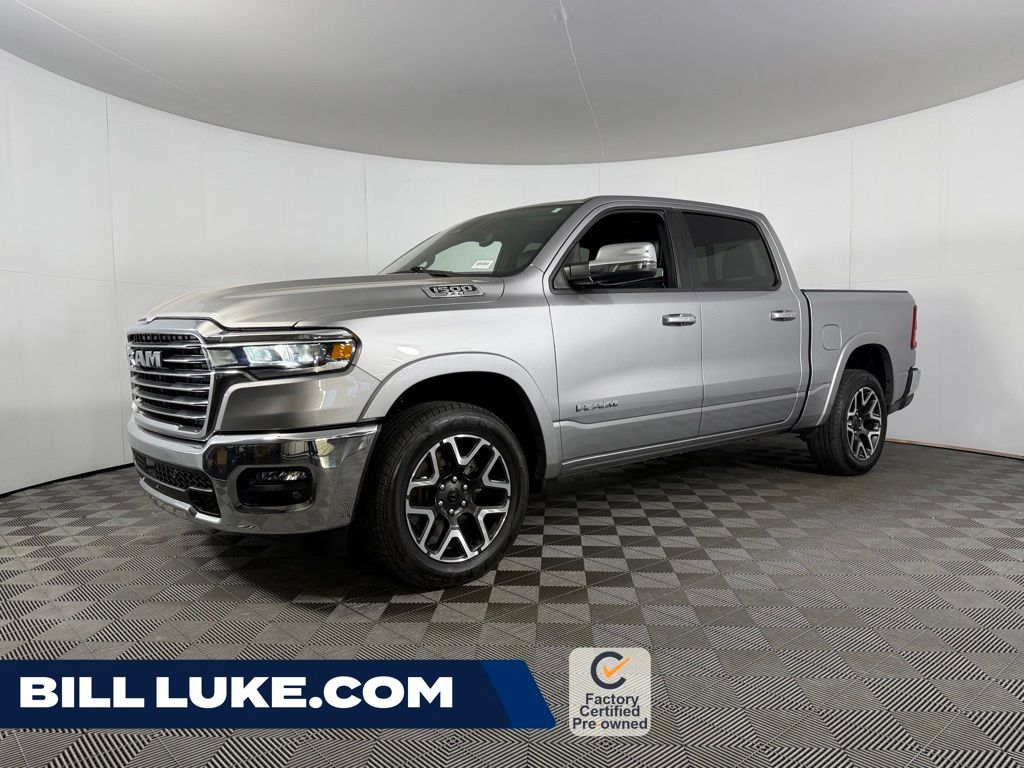 Billet Silver Metallic Clearcoat 2025 RAM 1500 Laramie Crew Cab 4WD Pickup Truck Four-Wheel Drive 8-Speed Automatic