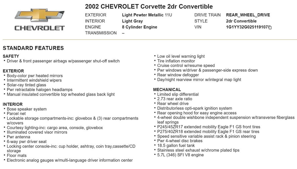 2002 Chevrolet Corvette Base 21