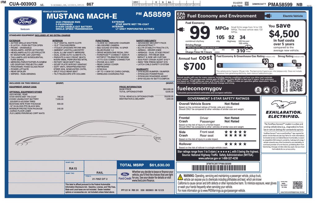 2023 Star White Metallic Tri-Coat Ford Mustang Mach-E Premium RWD SUV