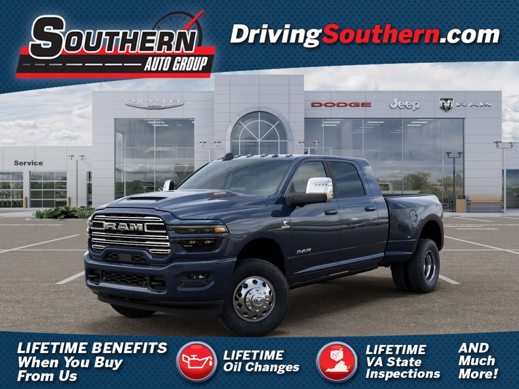 Forged Blue Metallic 2026 RAM 3500 Laramie Mega Cab DRW 4WD Pickup Truck Four-Wheel Drive 8-Speed Automatic