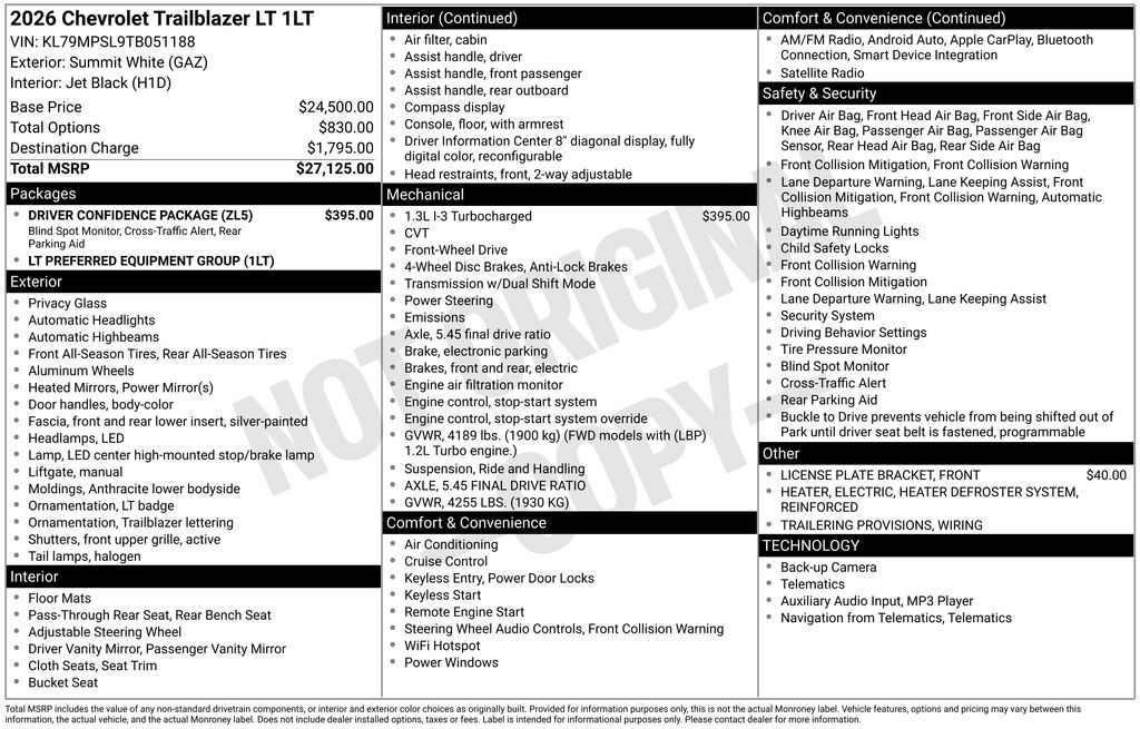 2026 Chevrolet TrailBlazer LT White at Klick Lewis Buick Chevrolet