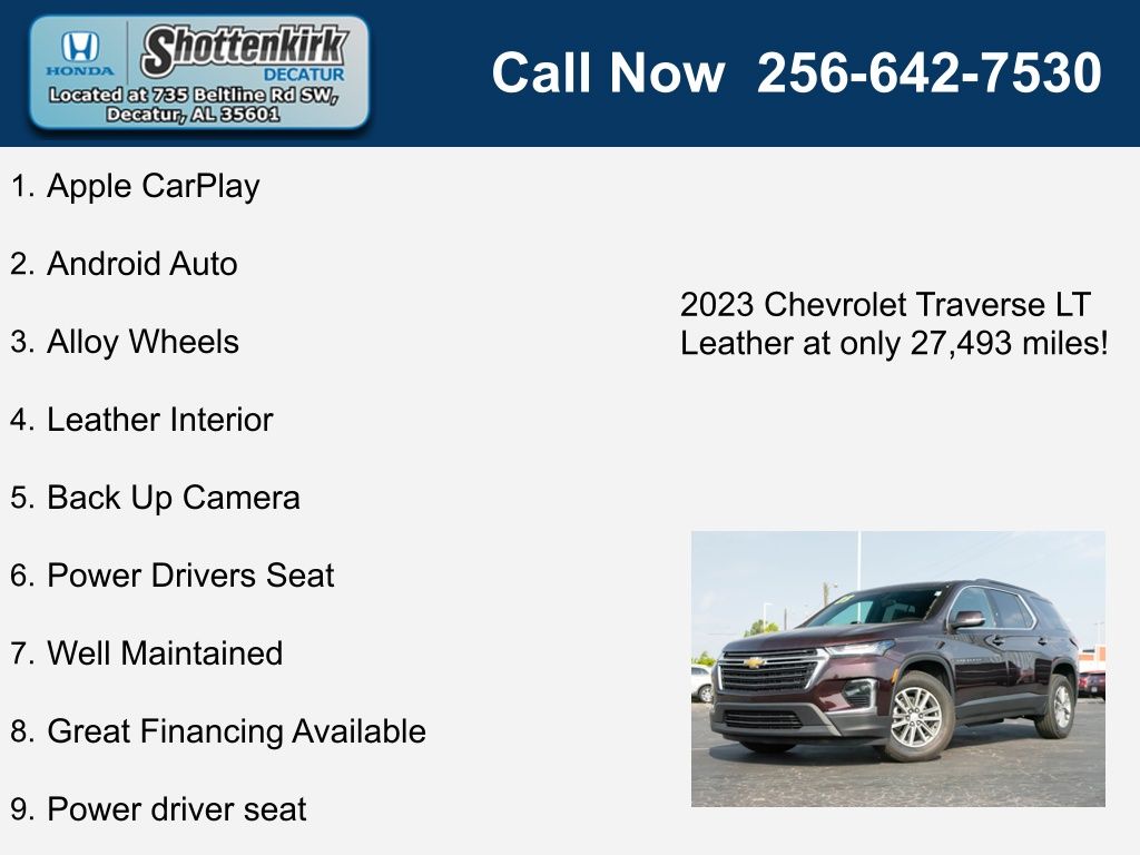 Used 2023 Chevrolet Traverse 3LT with VIN 1GNEVHKW5PJ234590 for sale in Decatur, AL