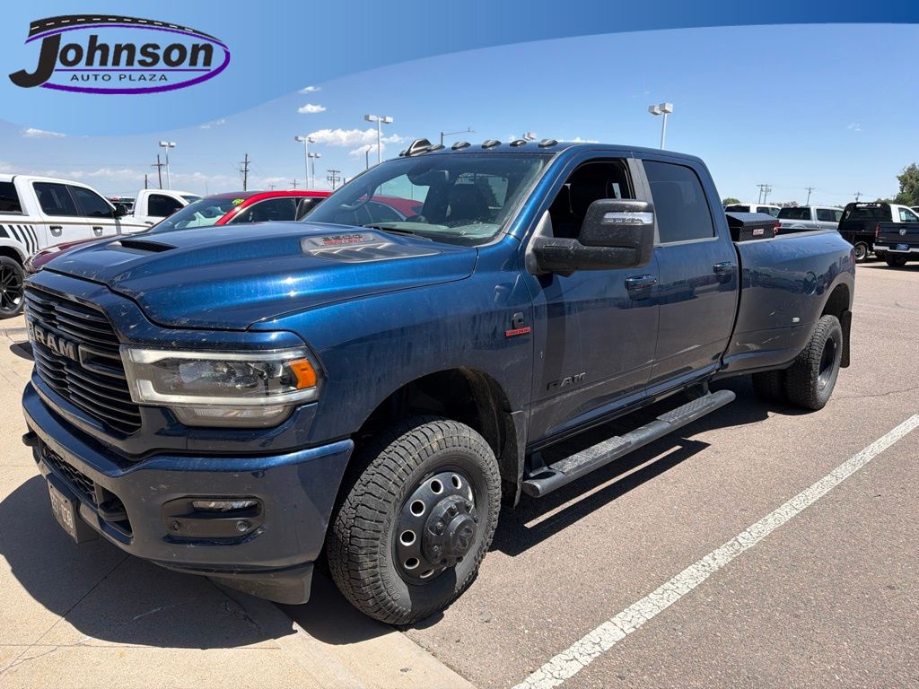 Patriot Blue Pearlcoat 2024 RAM 3500 Laramie Crew Cab LB DRW 4WD Pickup Truck Four-Wheel Drive 6-Speed Automatic