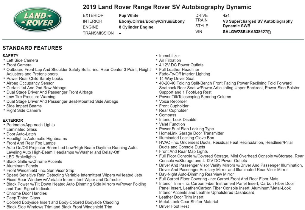 2019 Land Rover Range Rover SVAutobiography 17