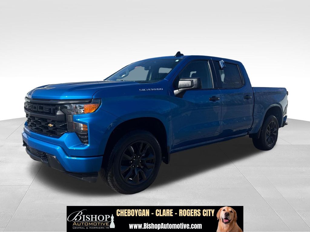 Glacier Blue Metallic 2023 Chevrolet Silverado 1500 Custom Crew Cab 4WD Pickup Truck Four-Wheel Drive 8-Speed Automatic