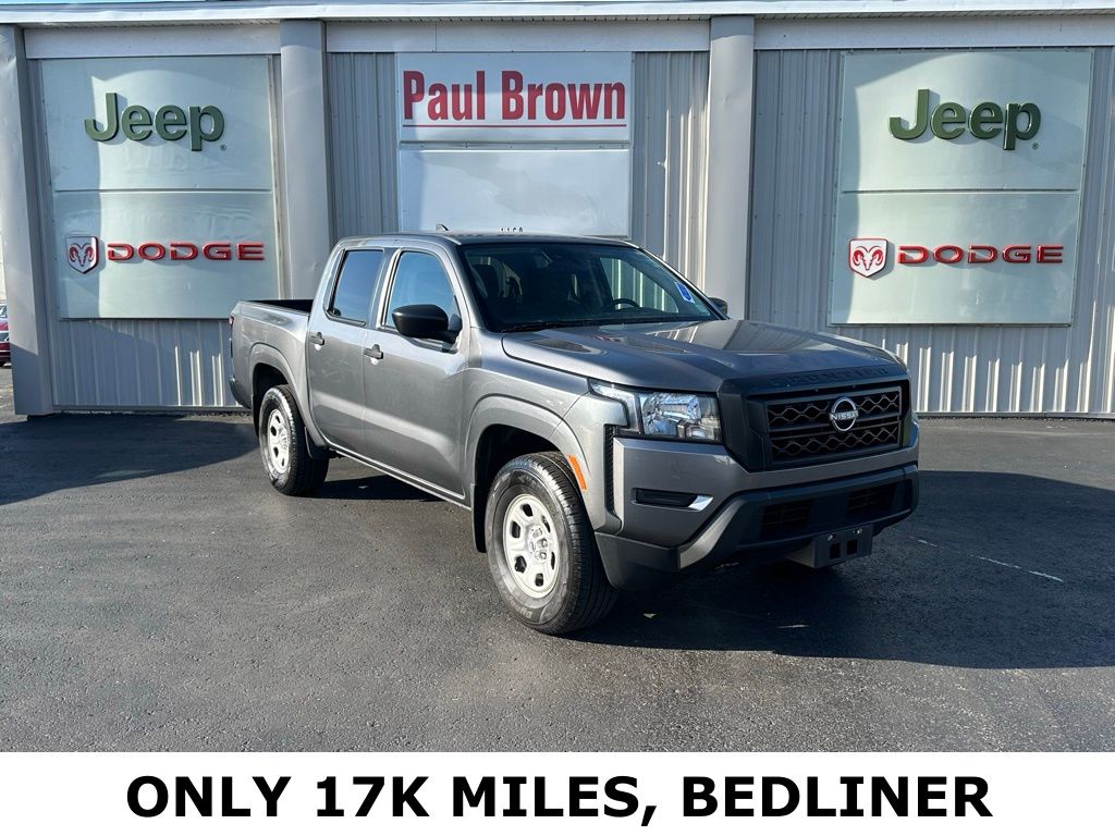 Gray (Gun Metallic) 2023 Nissan Frontier S Crew Cab 4WD Pickup Truck Four-Wheel Drive 9-Speed Automatic
