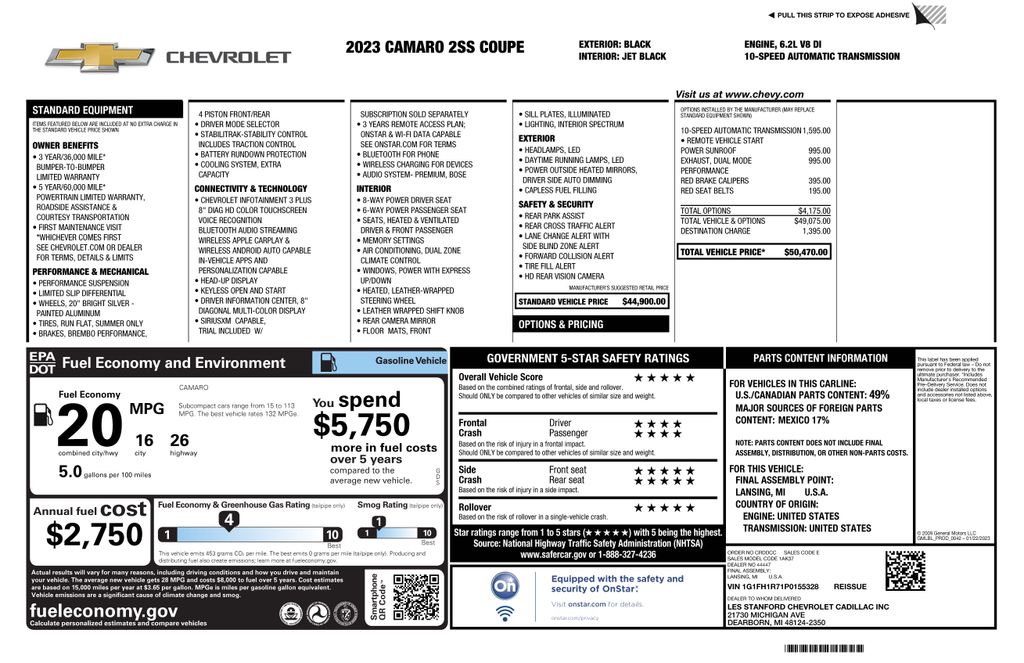 Black 2023 Chevrolet Camaro 2SS Coupe RWD Coupe Rear-Wheel Drive Automatic