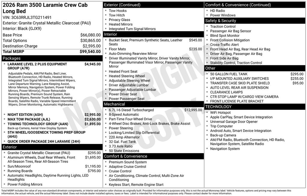new 2026 Ram 3500 car, priced at $91,590