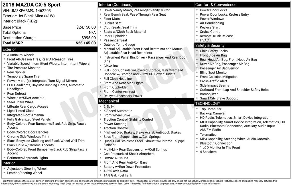 Certified Used 2018 Black Mazda Sport image 5