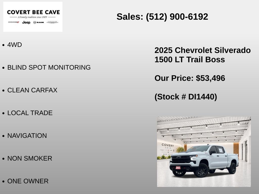 Used Car 2025 Chevrolet Silverado 1500  Lt Trail Boss For Sale Under $60,000 In Austin, Texas