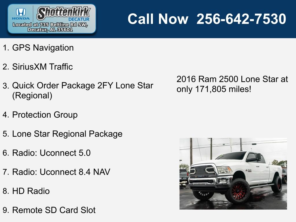 Used 2016 RAM Ram 2500 Pickup Big Horn/Lone Star with VIN 3C6UR5DLXGG185485 for sale in Decatur, AL