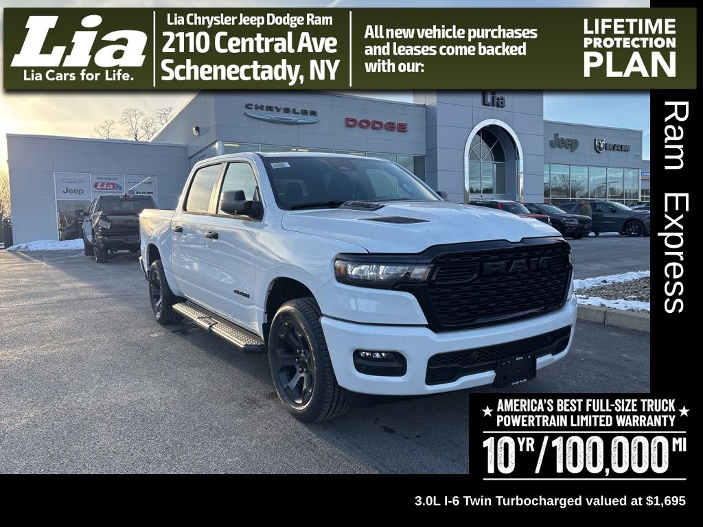 Bright White Clearcoat 2026 RAM 1500 Express Crew Cab 4WD Pickup Truck Four-Wheel Drive 8-Speed Automatic