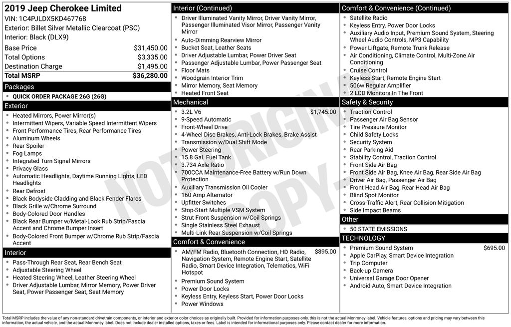 used 2019 Jeep Cherokee car, priced at $17,000