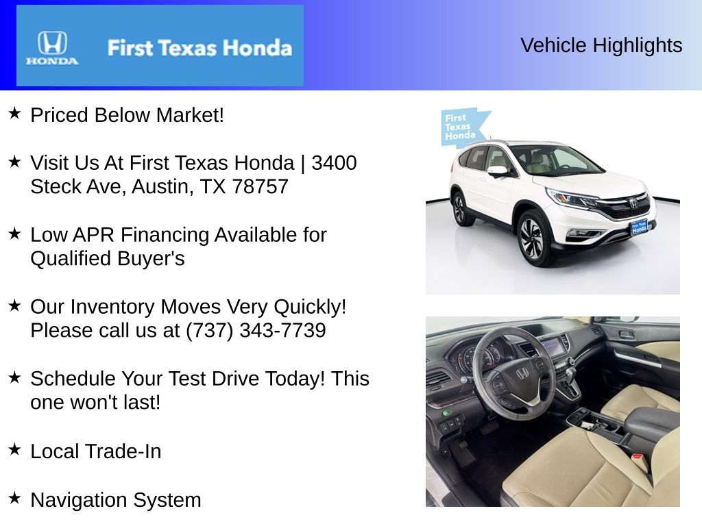 Used Car 2016 Honda Cr-v  Touring For Sale Under $25,000 In Austin, Texas