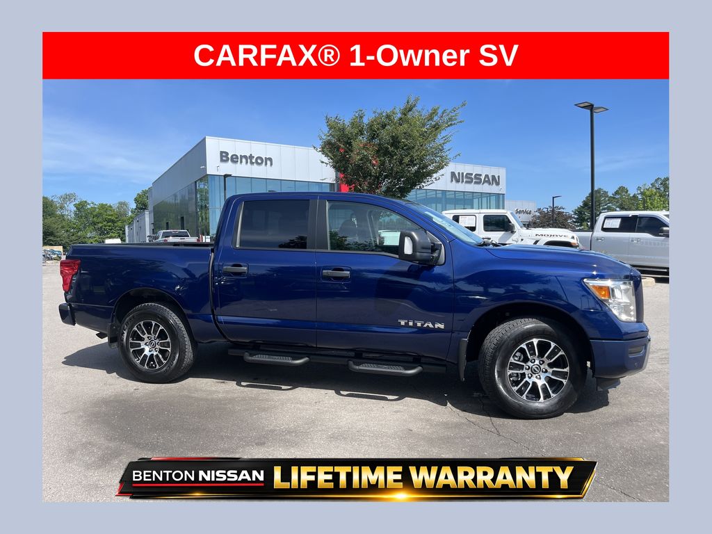 Deep Blue Pearl 2024 Nissan Titan SV Crew Cab 4WD Pickup Truck Four-Wheel Drive 9-Speed Automatic