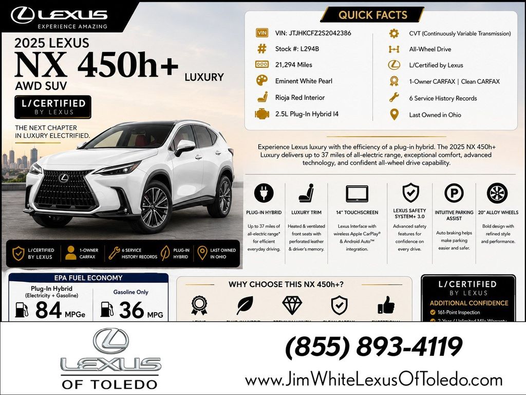 Eminent White Pearl 2025 Lexus NX Hybrid SUV / Crossover Continuously Variable Transmission