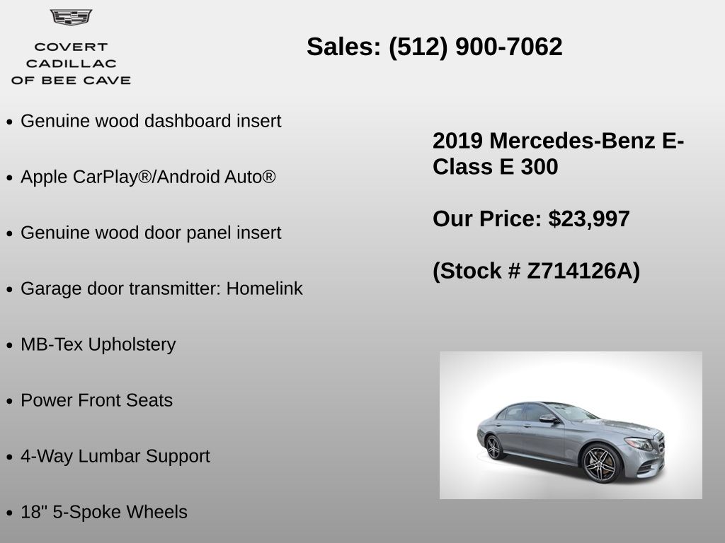 Used Car 2019 Mercedes-benz E-class  E 300 For Sale Under $25,000 In Austin, Texas