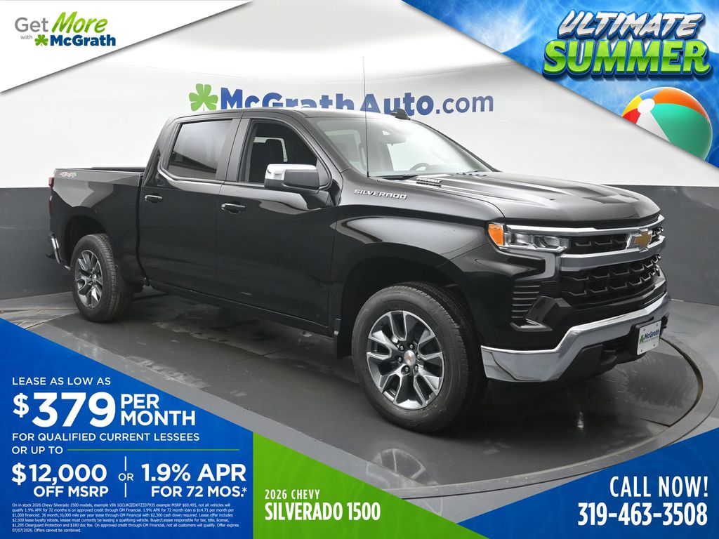 Black 2026 Chevrolet Silverado 1500 LT Crew Cab 4WD Pickup Truck Four-Wheel Drive Automatic