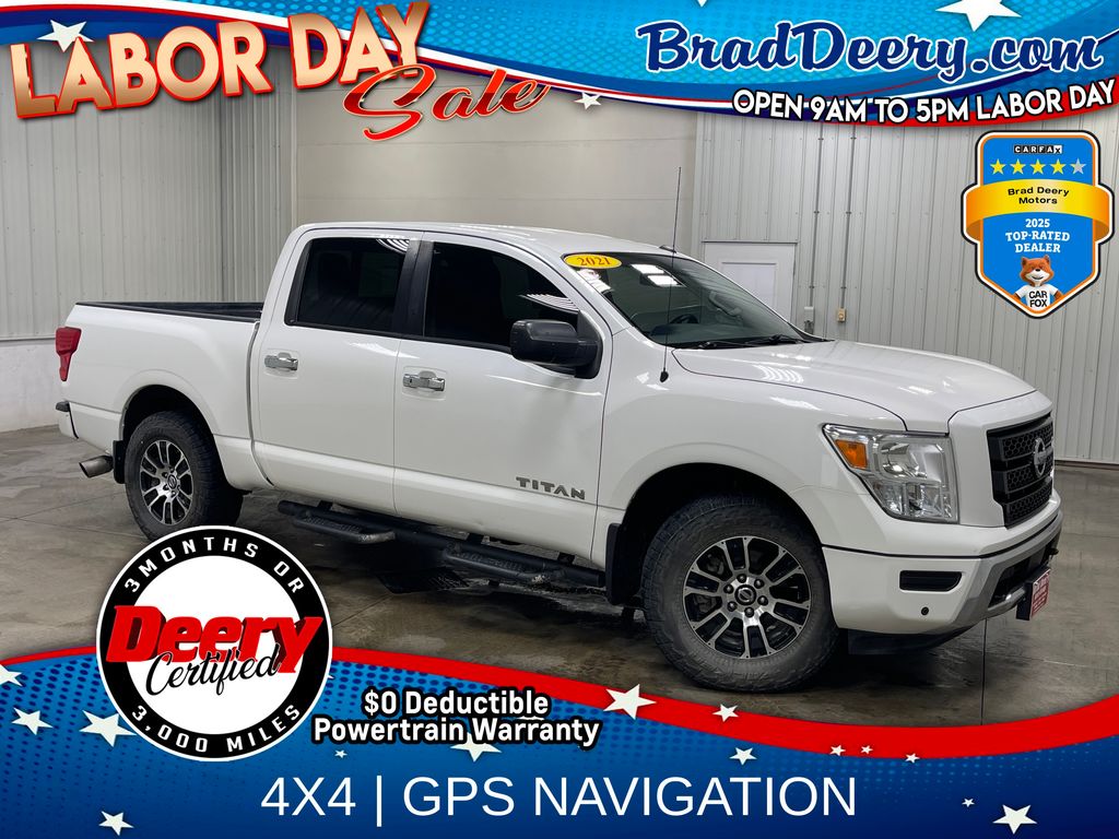 Glacier White 2021 Nissan Titan Pickup Truck Four-Wheel Drive 9-Speed Automatic