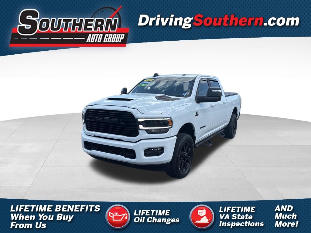 Bright White Clearcoat 2023 RAM 2500 Laramie Crew Cab 4WD Pickup Truck Four-Wheel Drive 6-Speed Automatic