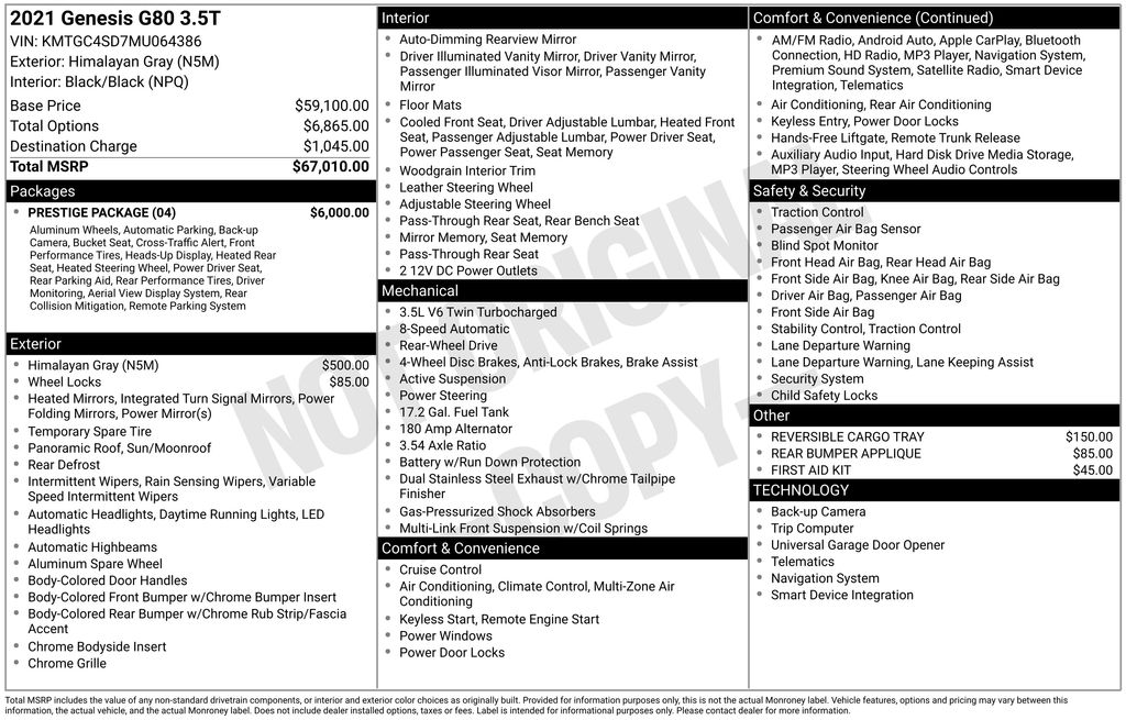 2021 Genesis G80 3.5T RWD