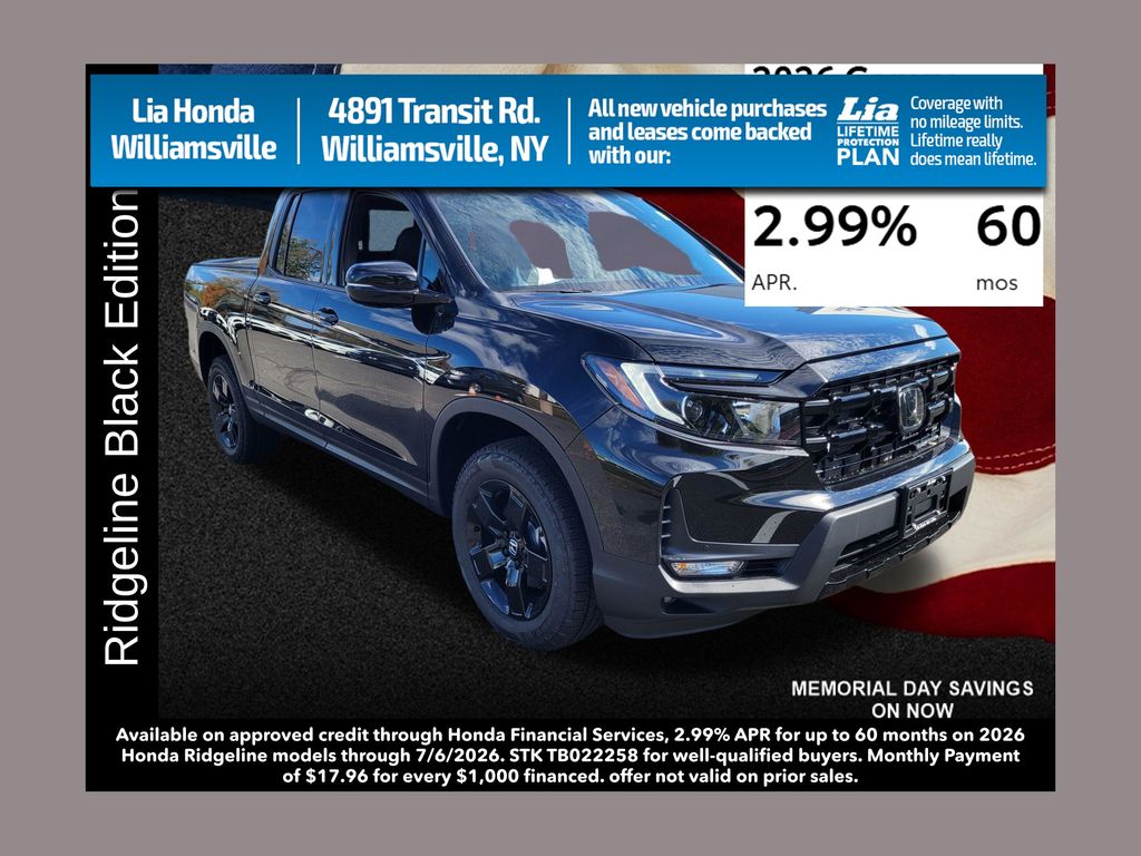 Nh-731p 2026 Honda Ridgeline Black Edition AWD Pickup Truck All-Wheel Drive 9-Speed Automatic