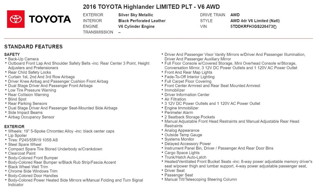 2016 Toyota Highlander Limited Platinum V6 26