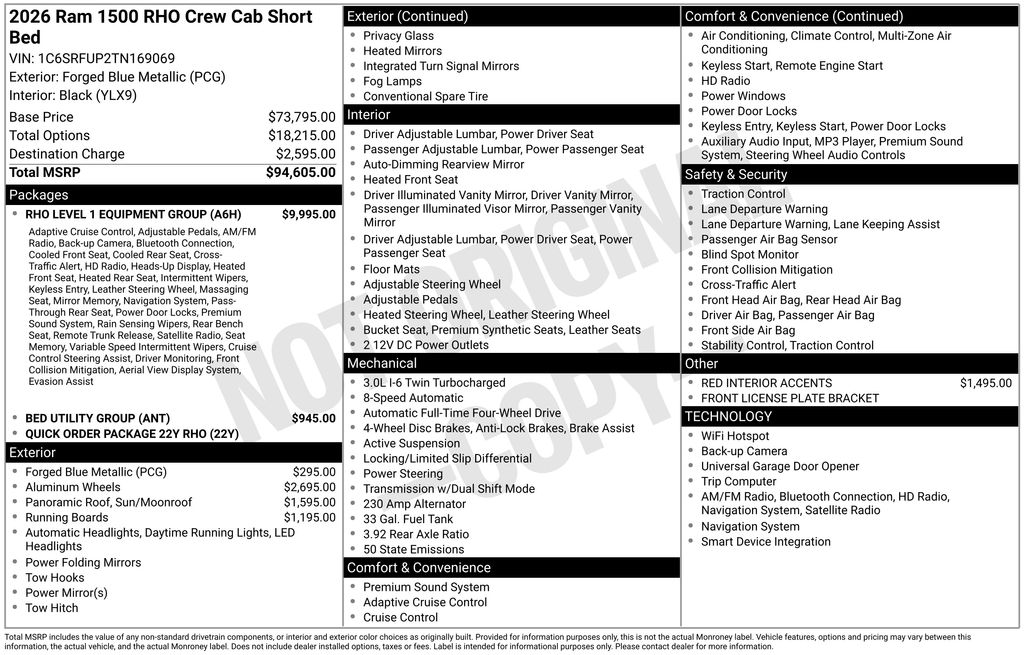 new 2026 Ram 1500 car, priced at $87,015