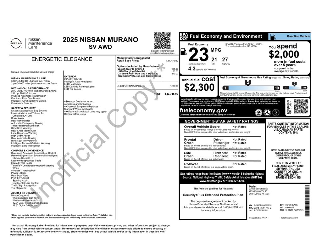 2025 Nissan Murano SV Black at Luther Ford