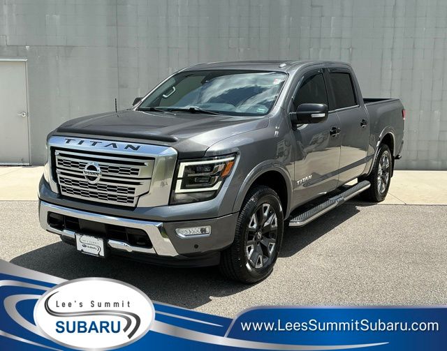 Gray (Gun Metallic) 2021 Nissan Titan Pickup Truck Four-Wheel Drive 9-Speed Automatic