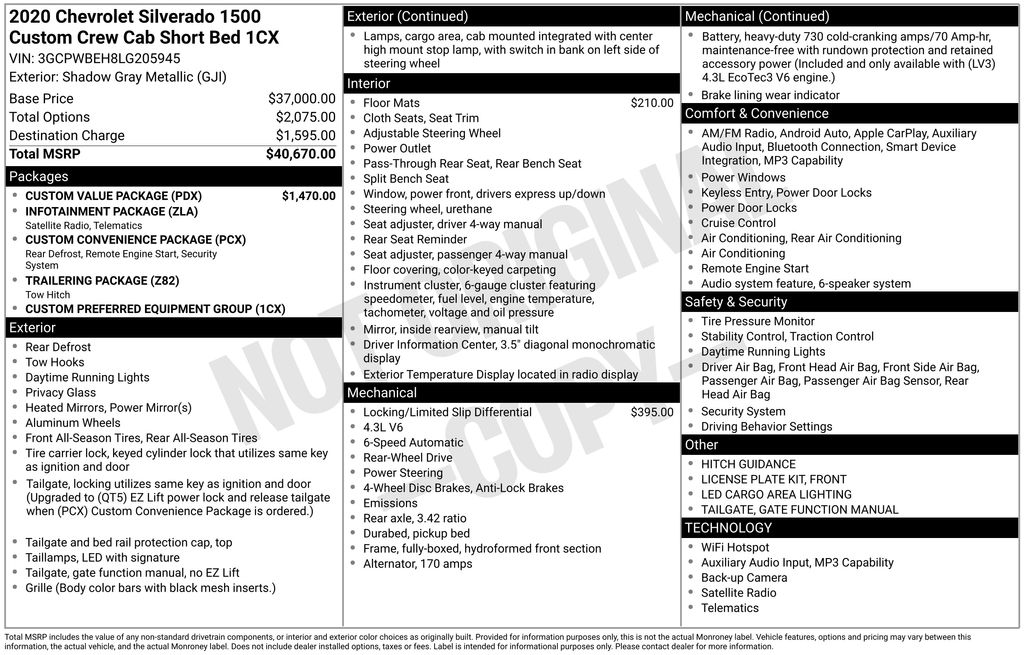 Used Car 2020 Chevrolet Silverado 1500  Custom For Sale Under $30,000 In Austin, Texas