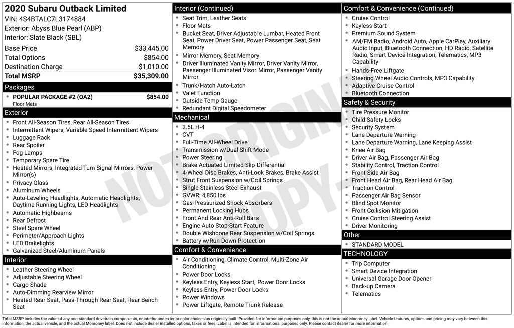 Used Car 2020 Subaru Outback  Limited For Sale Under $25,000 In Austin, Texas