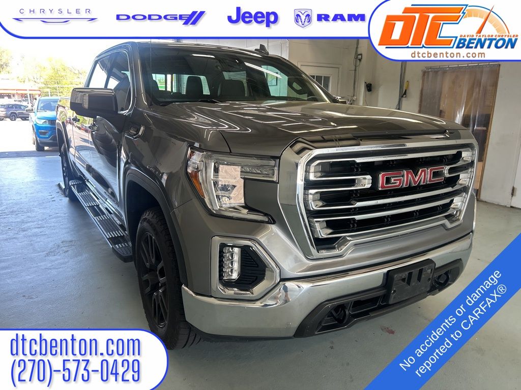 Gray (Satin Steel Metallic) 2021 GMC Sierra 1500 SLT Crew Cab 4WD Pickup Truck Four-Wheel Drive Automatic