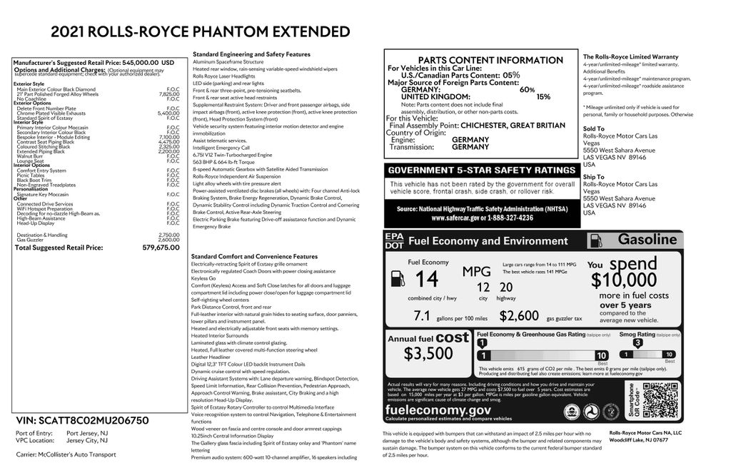 Black Diamond 2021 Rolls-Royce Phantom Sedan Rear-Wheel Drive 8-Speed Automatic