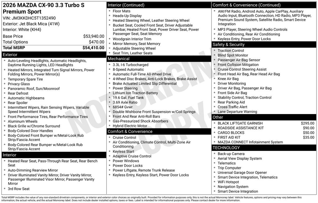 2026 Mazda Mazda CX-90 3.3 Turbo S Premium AWD 2026 Mazda Mazda CX-90 3.3 Turbo S Premium AWD