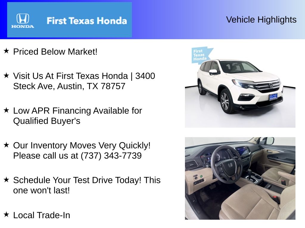 Used Car 2017 Honda Pilot  Ex For Sale Under $20,000 In Austin, Texas