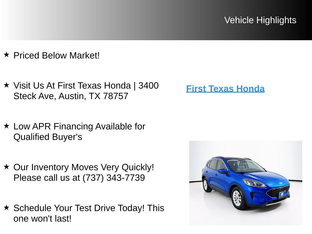 Used Car 2020 Ford Escape  Se For Sale Under $20,000 In Austin, Texas
