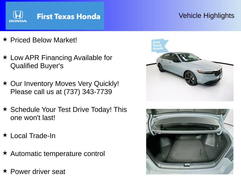 Used Car 2025 Honda Accord Hybrid  Sport For Sale Under $35,000 In Austin, Texas