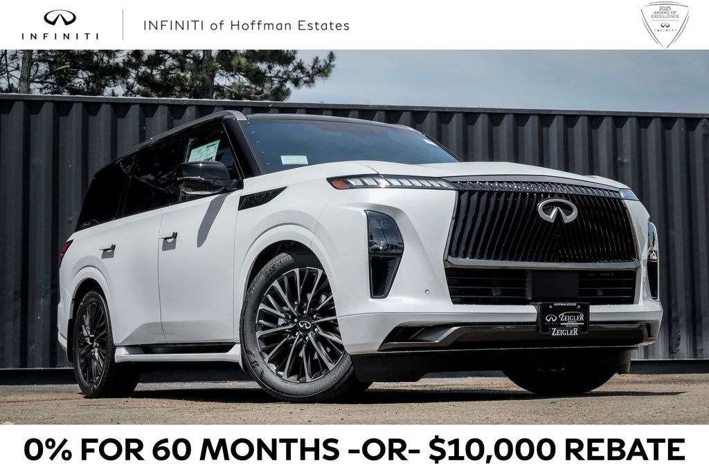 Radiant White/Black Obsidian 2026 INFINITI QX80 Autograph 4WD SUV / Crossover All-Wheel Drive 9-Speed Automatic