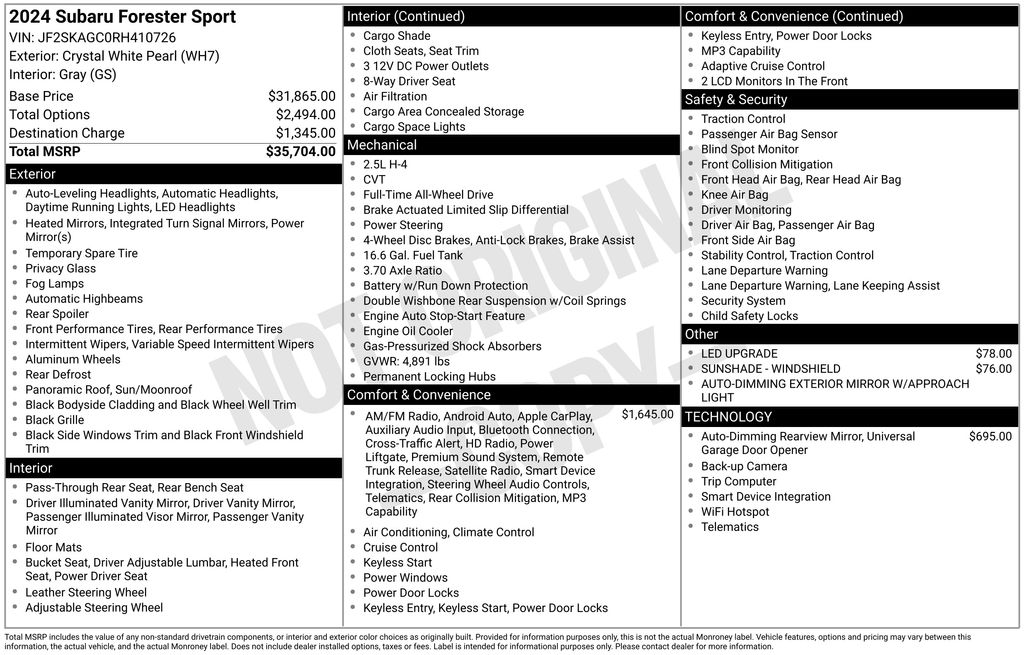Used Car 2024 Subaru Forester  Sport For Sale Under $30,000 In Austin, Texas