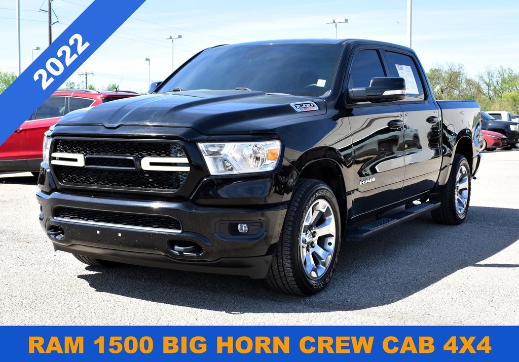 Diamond Black Crystal Pearlcoat 2022 RAM 1500 Big Horn Crew Cab 4WD Pickup Truck Four-Wheel Drive 8-Speed Automatic