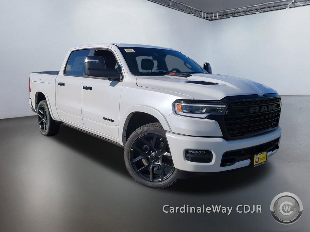 Ivory White Tri-Coat Pearlcoat 2026 RAM 1500 Limited Crew Cab 4WD Pickup Truck Four-Wheel Drive 8-Speed Automatic