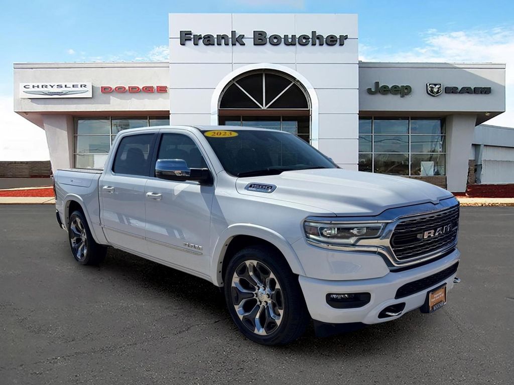 Ivory White Tri-Coat Pearlcoat 2023 RAM 1500 Limited Crew Cab 4WD Pickup Truck Four-Wheel Drive 8-Speed Automatic